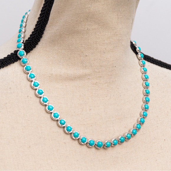Luxury turquoise tennis necklace diamond cut sterling silver 18” - Picture 6 of 15
